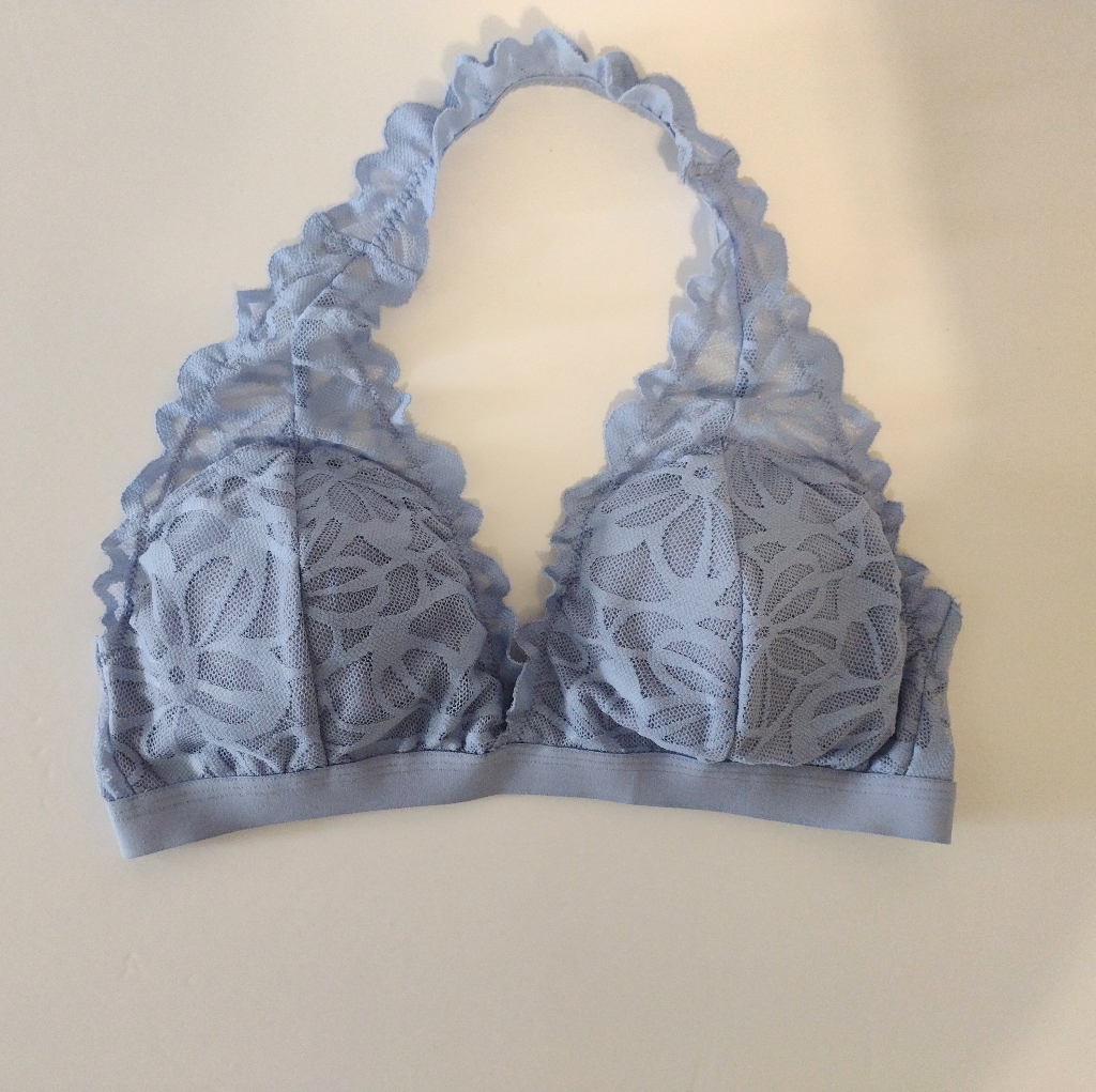 Flirtitude Halter Lace Blue Bralette, Lightly Padded Size S